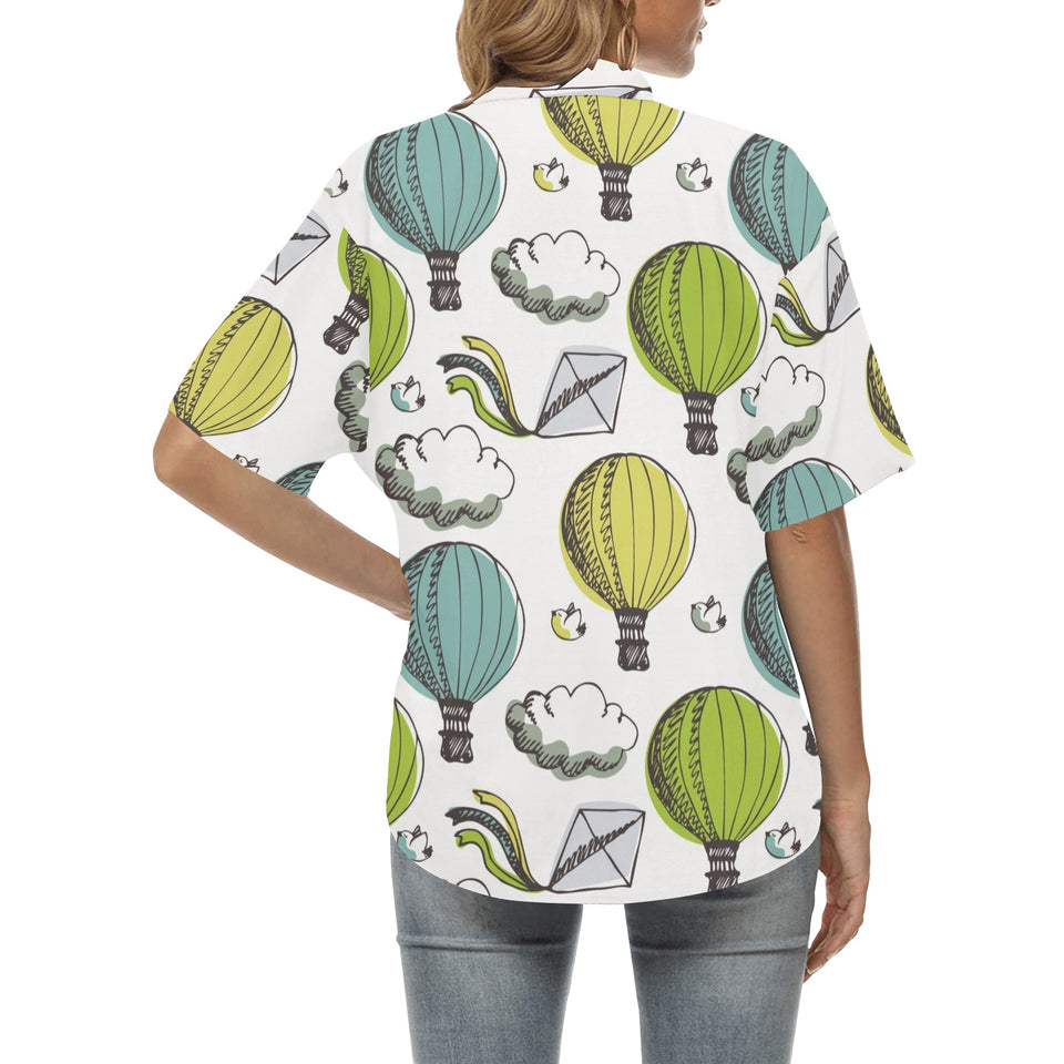 Hot Air Balloon Bird Cloud Pattern Women's All Over Print Hawaiian Shirt