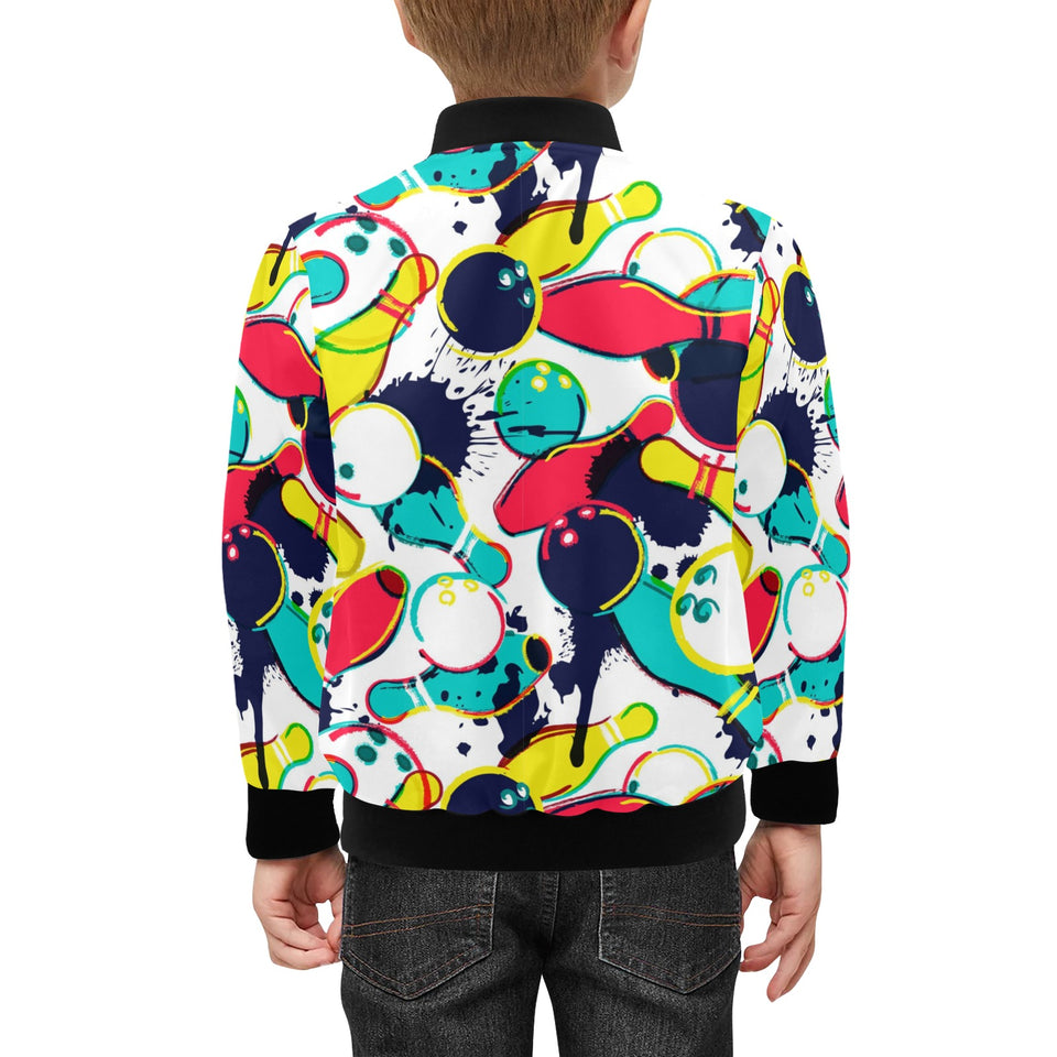 watercolor bowling ball pins Kids' Boys' Girls' Bomber Jacket