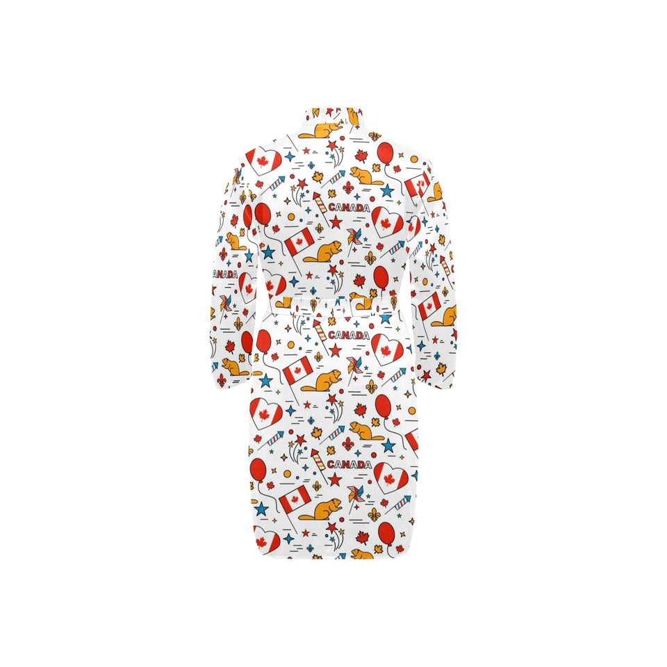 Canada Pattern Print Design 03 Men's Long Sleeve Belted Night Robe