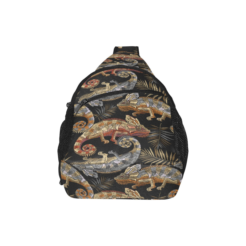 Chameleon lizard tropical leaves palm tree All Over Print Chest Bag