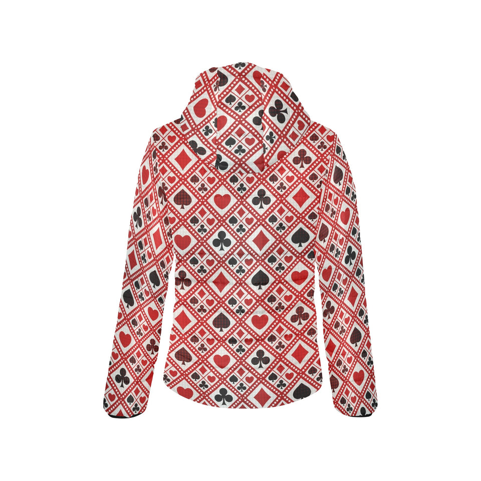 Casino Cards Suits Pattern Print Design 03 Women's Padded Hooded Jacket