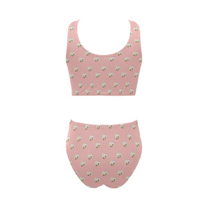 Cute hamster cheese pattern pink background Chest Bowknot High Waisted Bikini Swimsuit