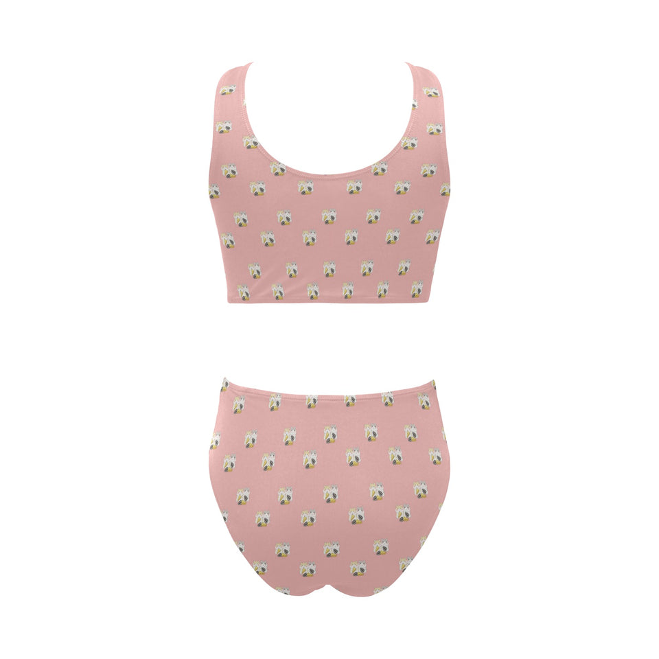 Cute hamster cheese pattern pink background Chest Bowknot High Waisted Bikini Swimsuit