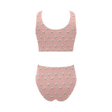 Cute hamster cheese pattern pink background Chest Bowknot High Waisted Bikini Swimsuit