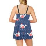 Cute sea lion seal christmas hat candy cane heart Chest Sexy Pleated Two Piece Swim Dress