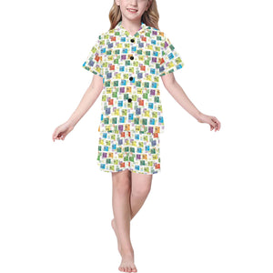 Chemistry Periodic Table Pattern Print Design 05 Kids' Boys' Girls' V-Neck Short Pajama Set