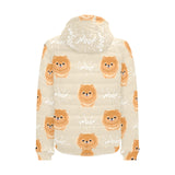 Cute brown pomeranian puppy on blue Men's Padded Hooded Jacket