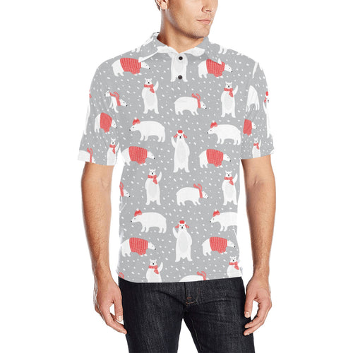 Cute polar bear christmas snow pattern Men's All Over Print Polo Shirt