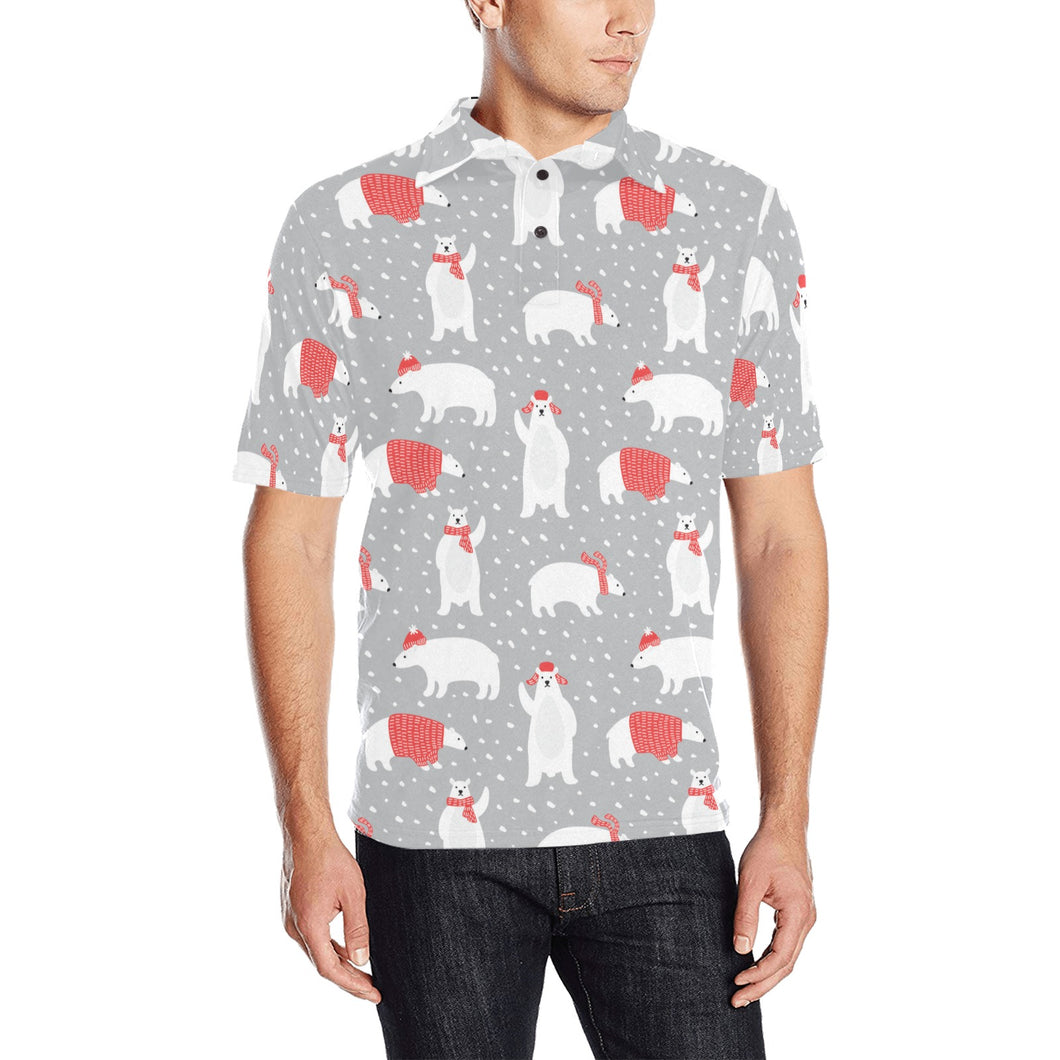 Cute polar bear christmas snow pattern Men's All Over Print Polo Shirt