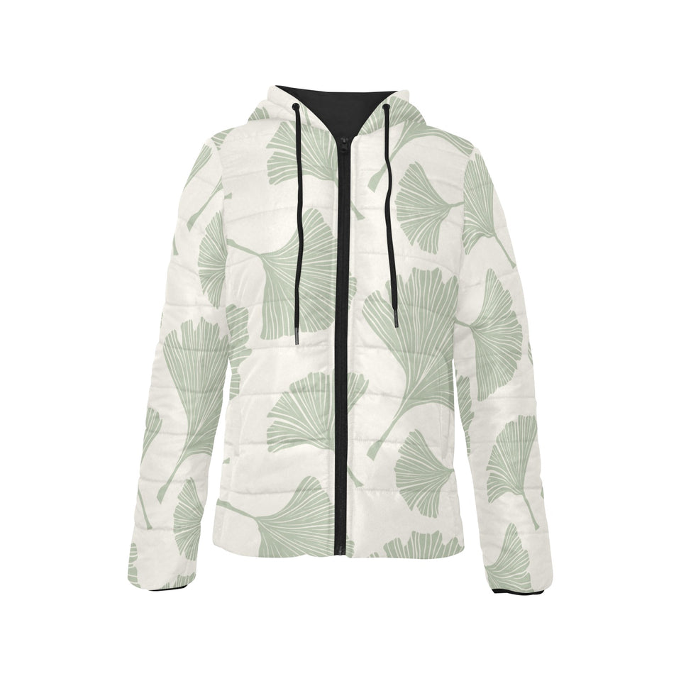 Ginkgo leaves pattern Women's Padded Hooded Jacket