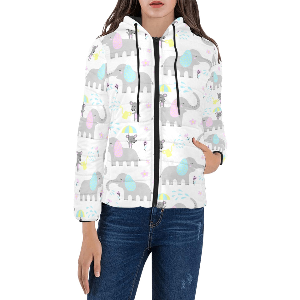 Cute elephant mouse pattern Women's Padded Hooded Jacket