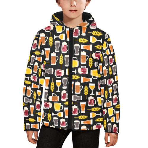 Beer type pattern Kids' Boys' Girls' Padded Hooded Jacket