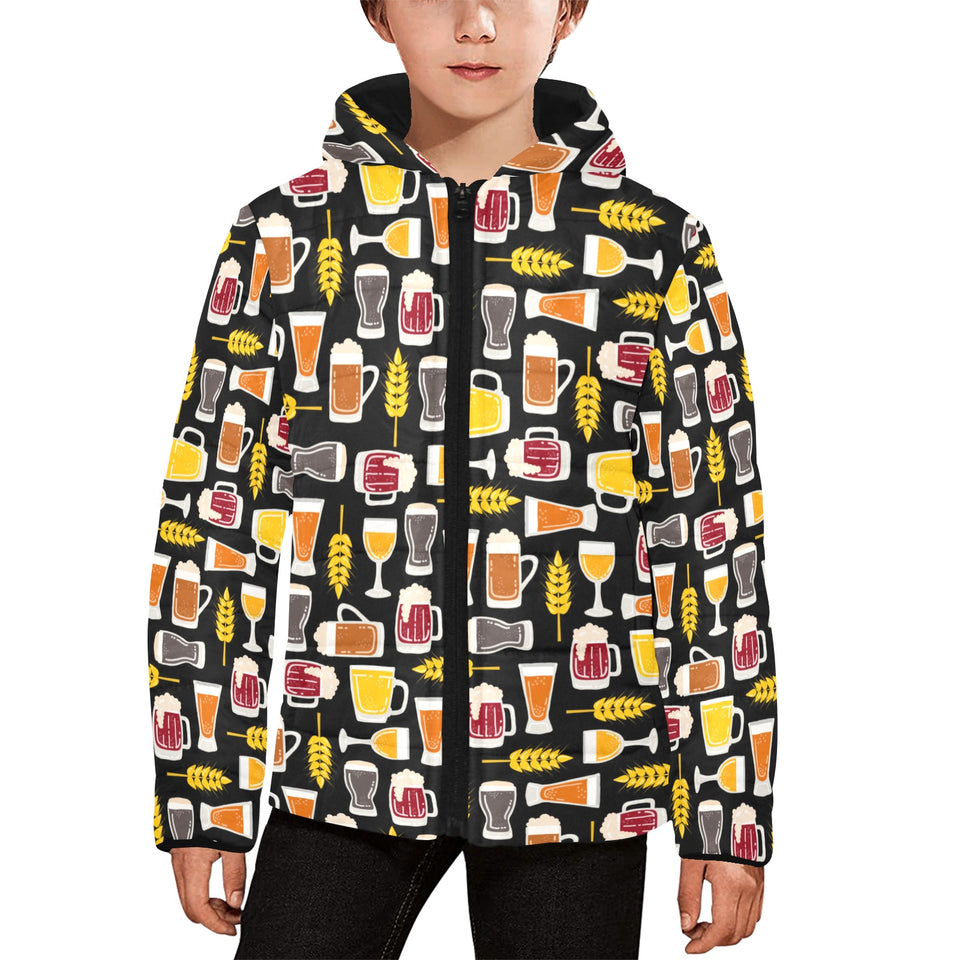 Beer type pattern Kids' Boys' Girls' Padded Hooded Jacket