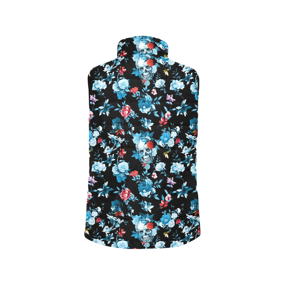 Skull flower roses leave pattern Women's Padded Vest
