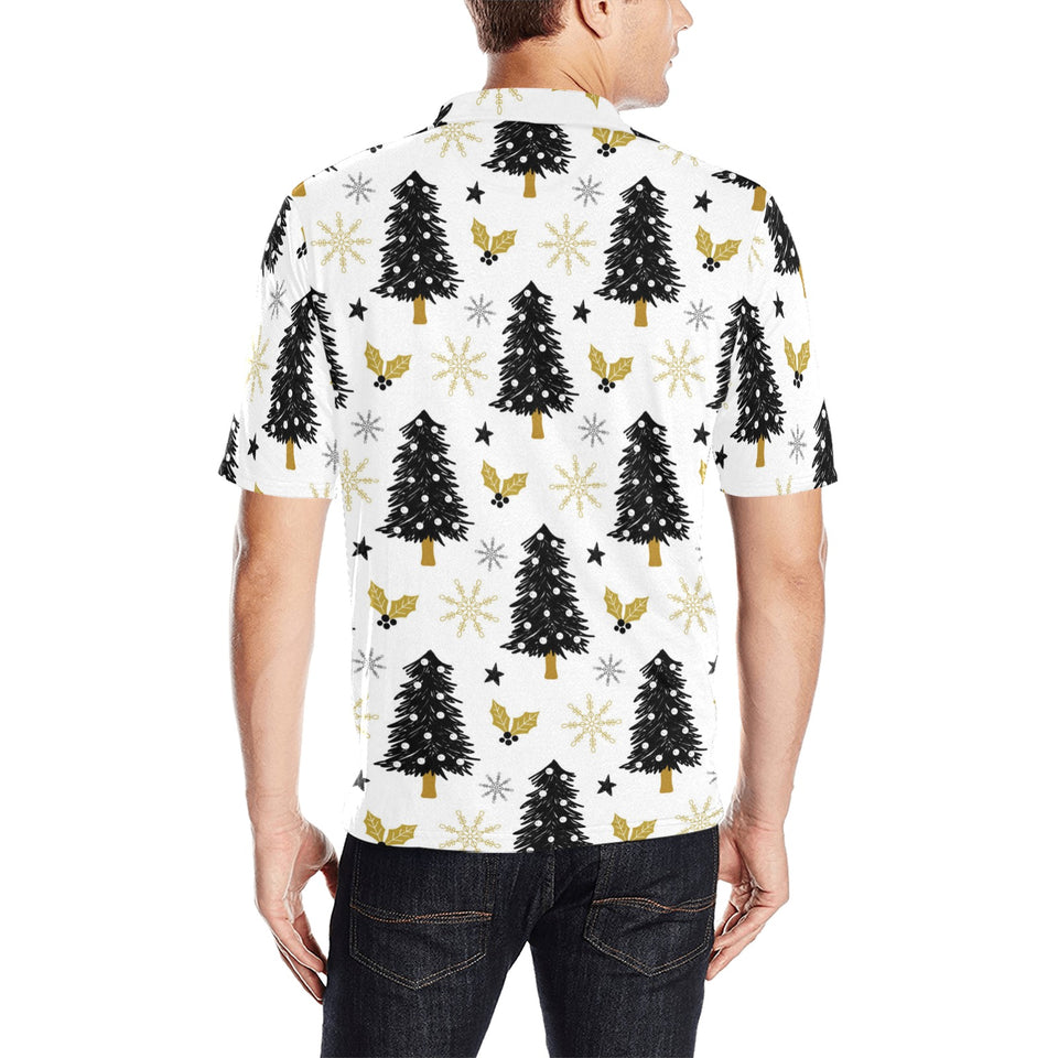 Christmas tree holly snow star pattern Men's All Over Print Polo Shirt