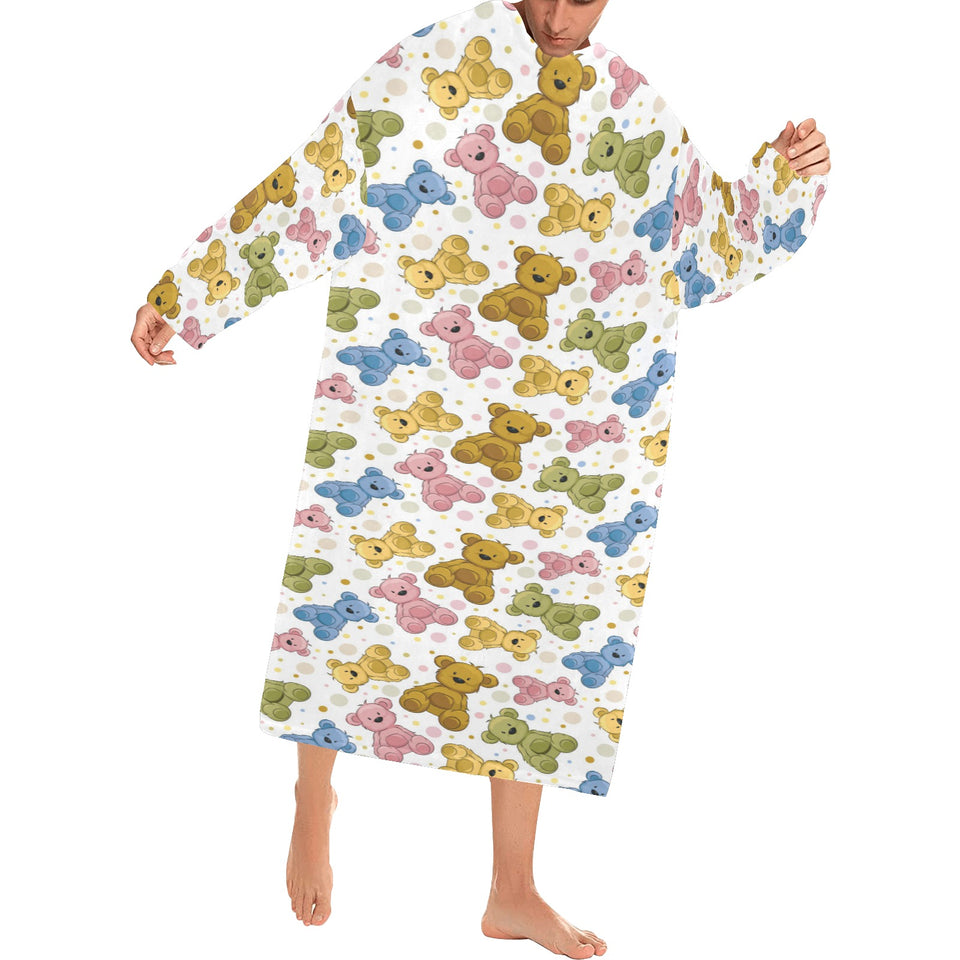 Teddy Bear Pattern Print Design 01 Blanket Robe with Sleeves