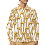 Rhino yellow theme pattern Men's Long Sleeve Polo Shirt
