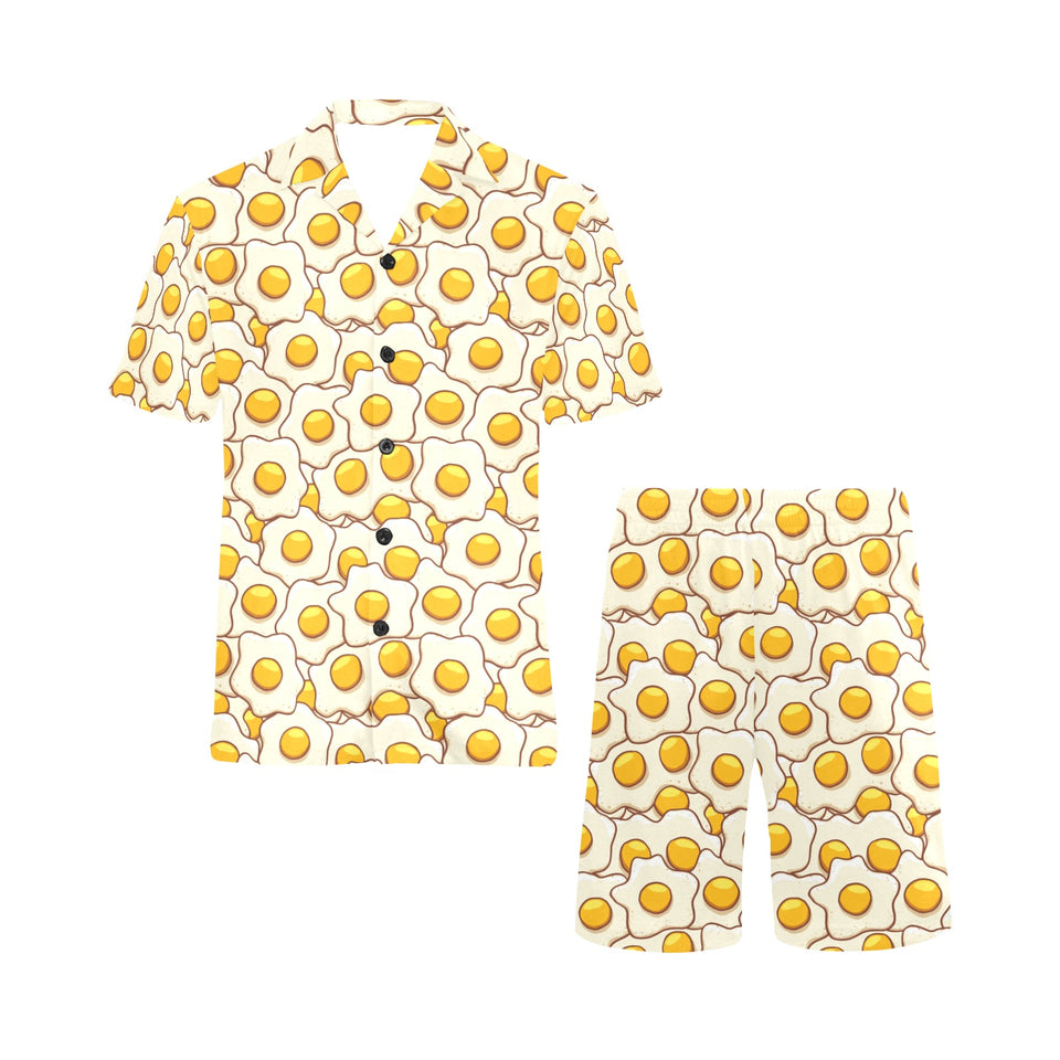 Fried Eggs Pattern Print Design 02 Men's V-Neck Short Pajama Set