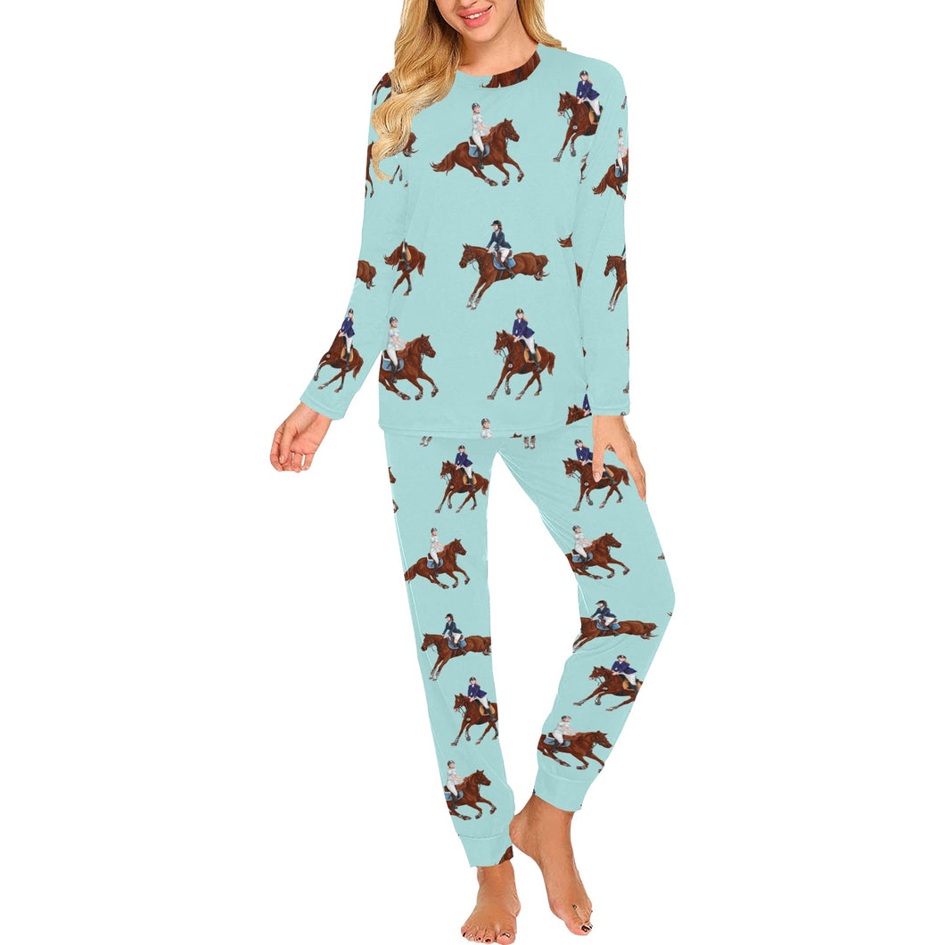 Horses running horses rider pattern Women's All Over Print Pajama Set