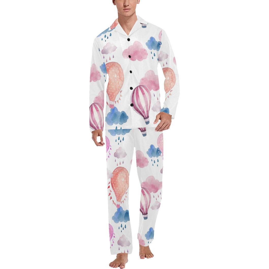Watercolor air balloon cloud pattern Men's Long Pajama Set