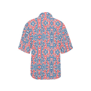 Blue Red Eiffel Tower Pattern Print Design 02 Women's All Over Print Hawaiian Shirt