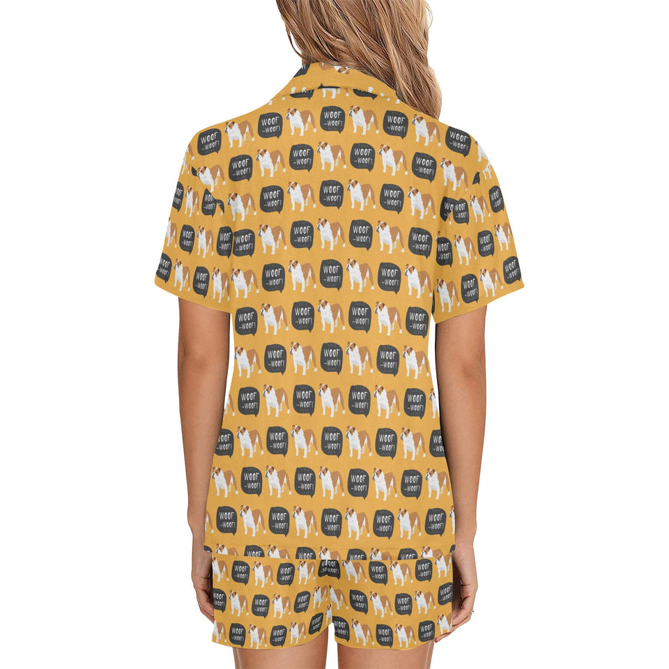 English Bulldog Pattern Print Design 04 Women's V-Neck Short Pajama Set