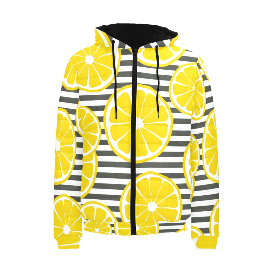 slice of lemon design pattern Men's Padded Hooded Jacket