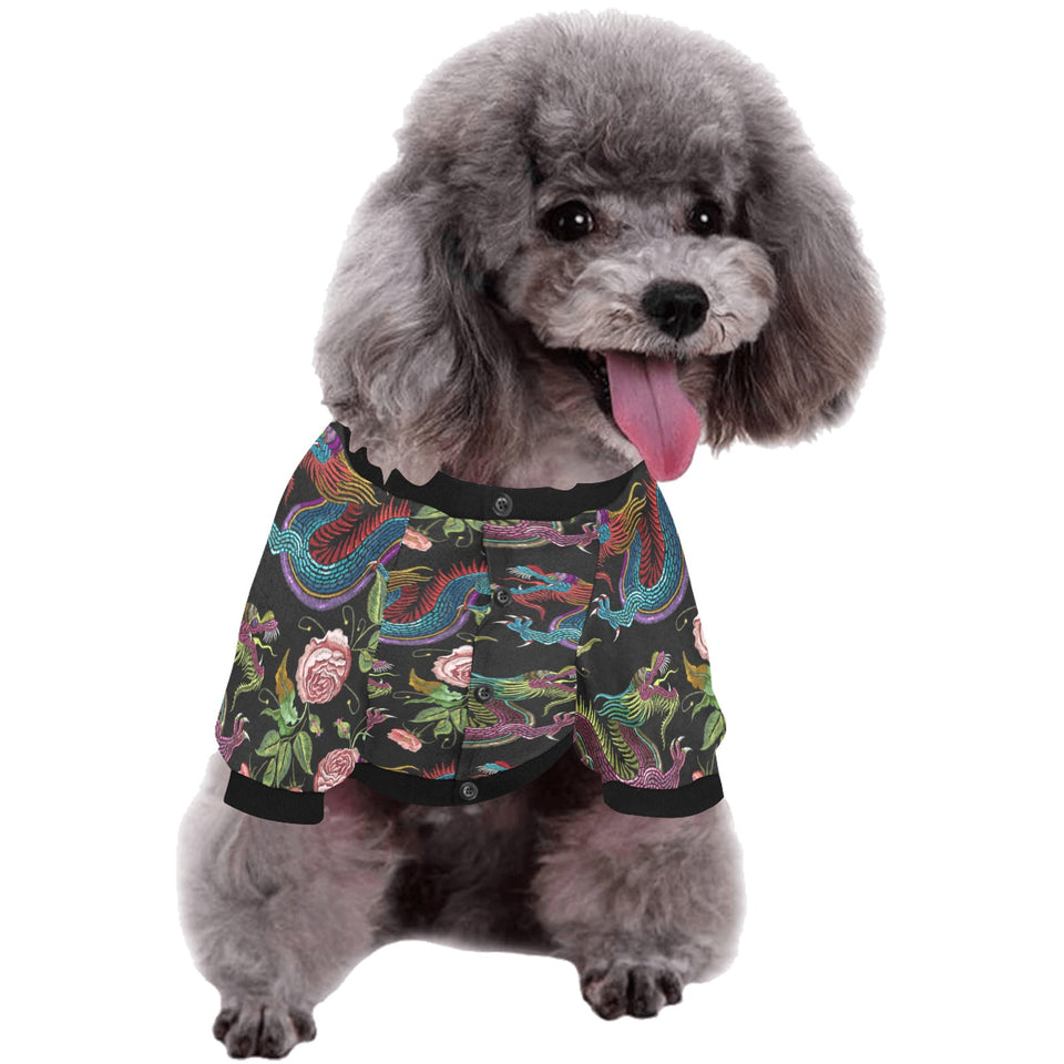 Dragons flower pattern All Over Print Pet Dog Round Neck Fuzzy Shirt