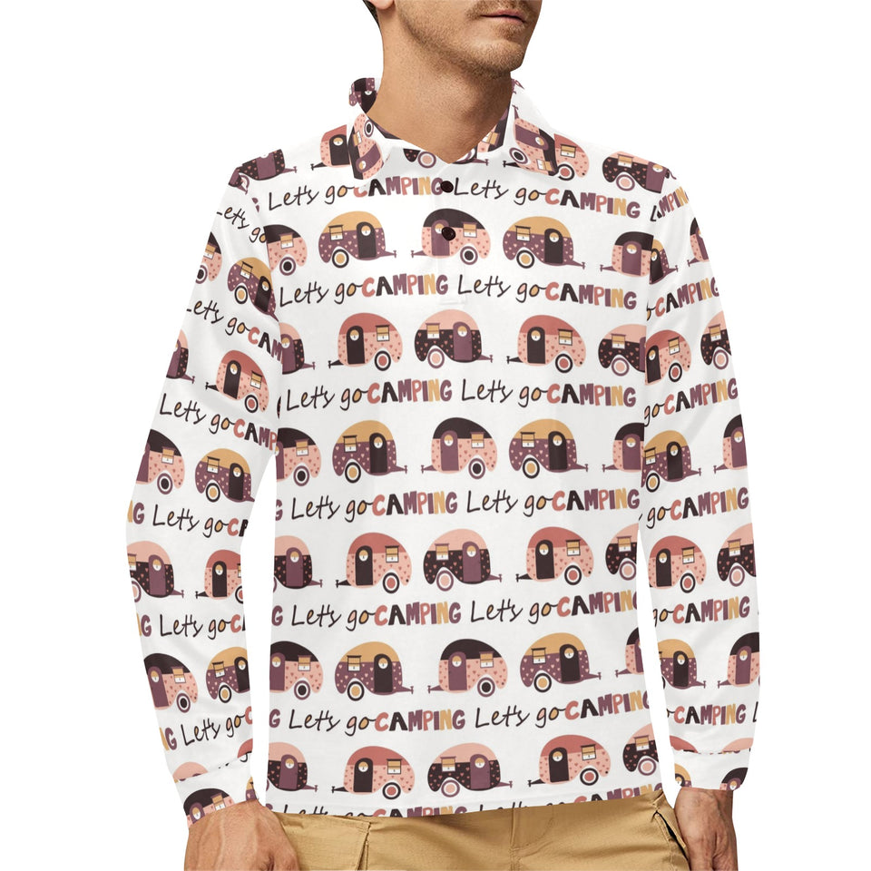 Camper Van Pattern Print Design 01 Men's Long Sleeve Polo Shirt