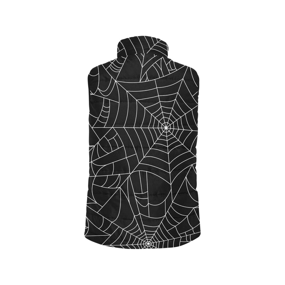 Spider web pattern Black background white cobweb Women's Padded Vest