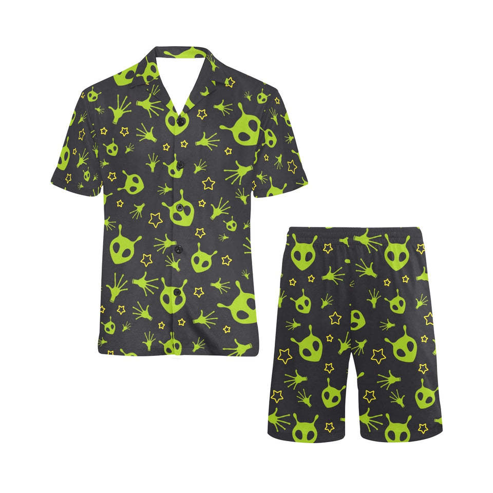 Alien Pattern Print Design 02 Men's V-Neck Short Pajama Set