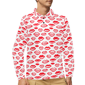 Lips Pattern Print Design 05 Men's Long Sleeve Polo Shirt
