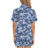 Blue camouflage pattern Women's V-Neck Short Pajama Set