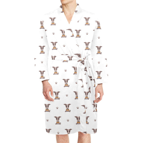 Greyhound Pattern Print Design 05 Men's Long Sleeve Belted Night Robe