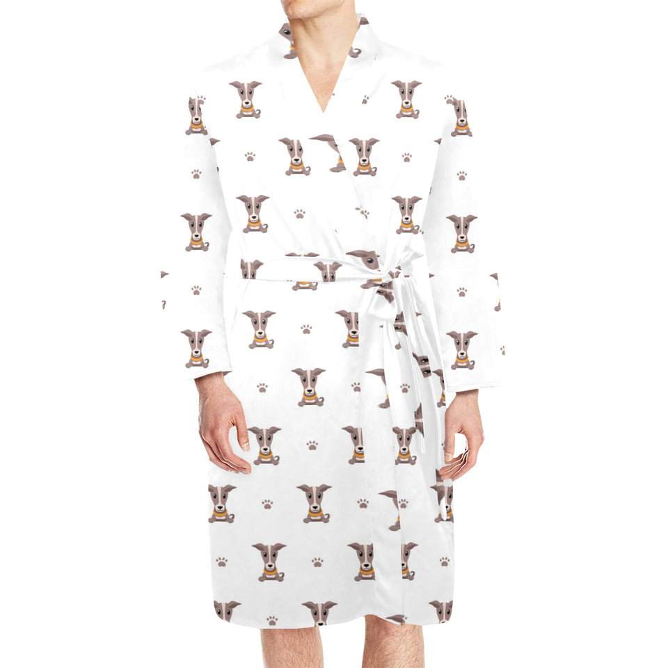 Greyhound Pattern Print Design 05 Men's Long Sleeve Belted Night Robe