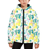 Cute parrot toucan flamingo cactus exotic leaves p Kids' Boys' Girls' Padded Hooded Jacket