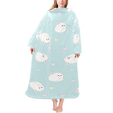 White cute hamsters heart pattern Blanket Robe with Sleeves