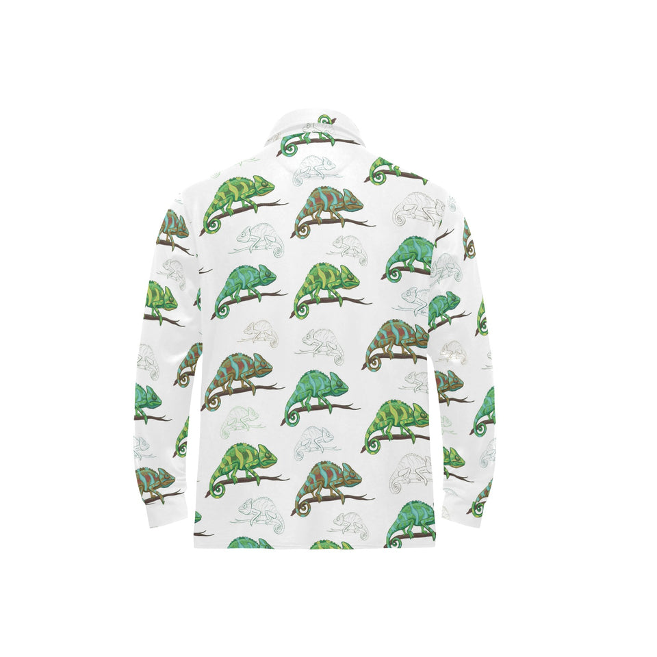 Chameleon lizard pattern Men's Long Sleeve Polo Shirt