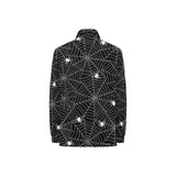 Spider web design pattern Black background white c Women's Long Sleeve Polo Shirt