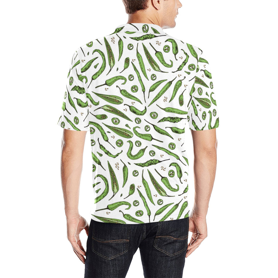 Hand drawn sketch style green Chili peppers patter Men's All Over Print Polo Shirt