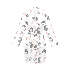 Hedgehog Pattern Print Design 02 Women's Long Sleeve Belted Night Robe