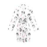 Hedgehog Pattern Print Design 02 Women's Long Sleeve Belted Night Robe