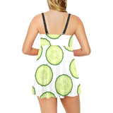 Cucumber slices pattern Chest Sexy Pleated Two Piece Swim Dress