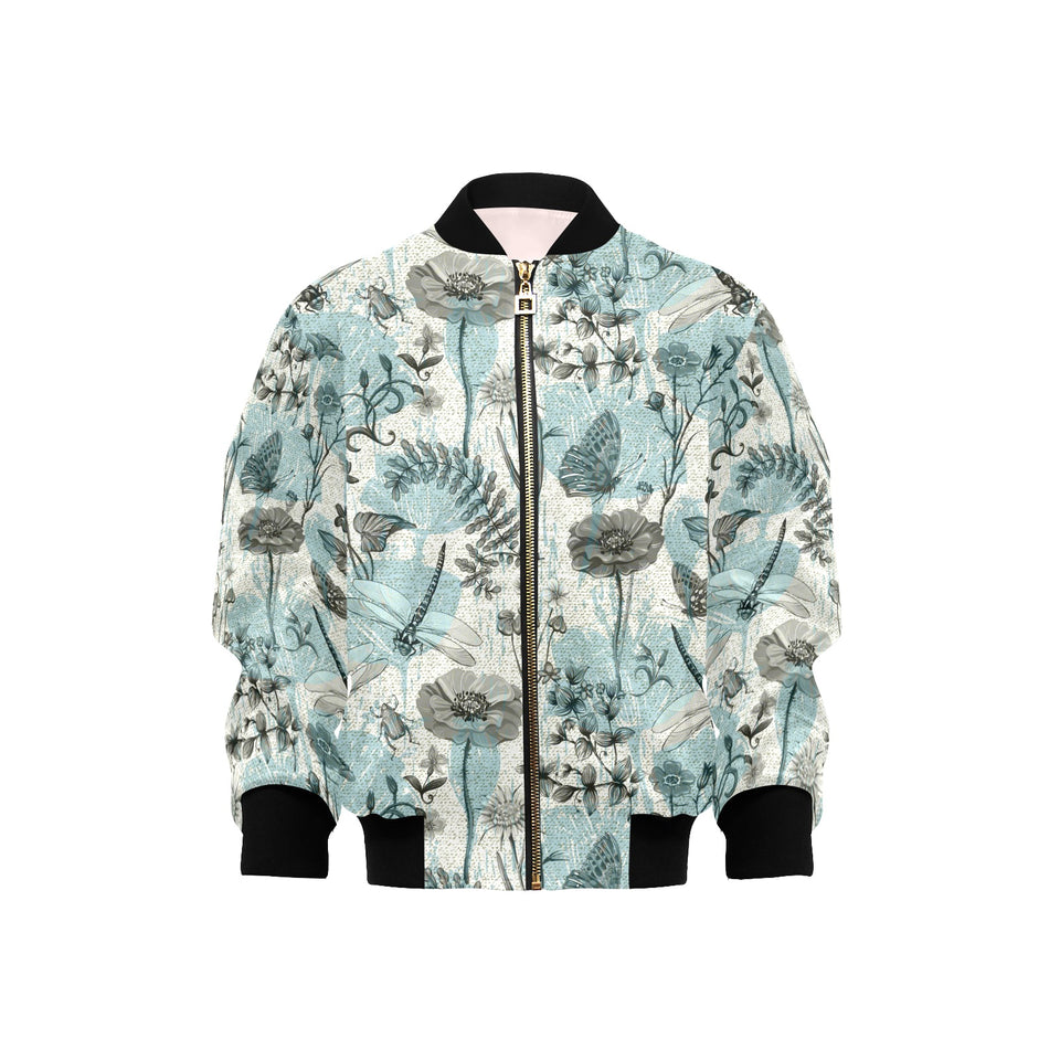 Dragonfly Butterfly Plants insect flower vintage s Kids' Boys' Girls' Bomber Jacket