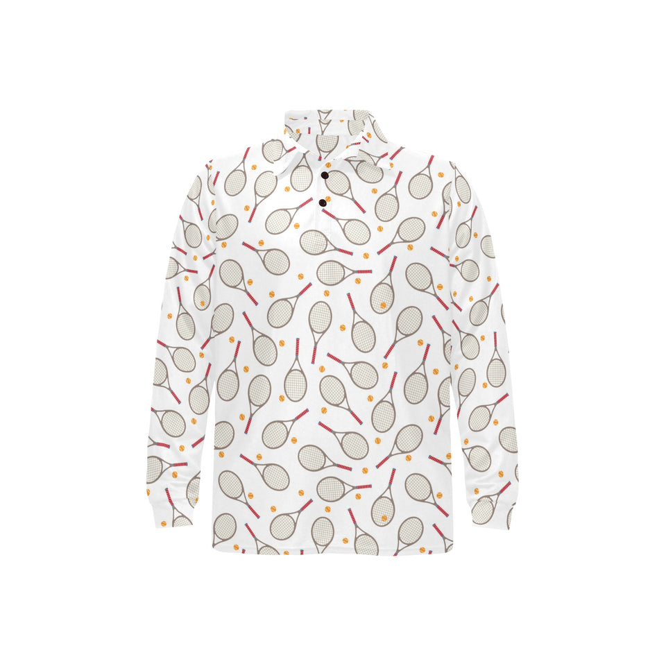 Tennis Pattern Print Design 04 Men's Long Sleeve Polo Shirt