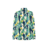 Toucan tropical leaves design pattern Women's Long Sleeve Polo Shirt