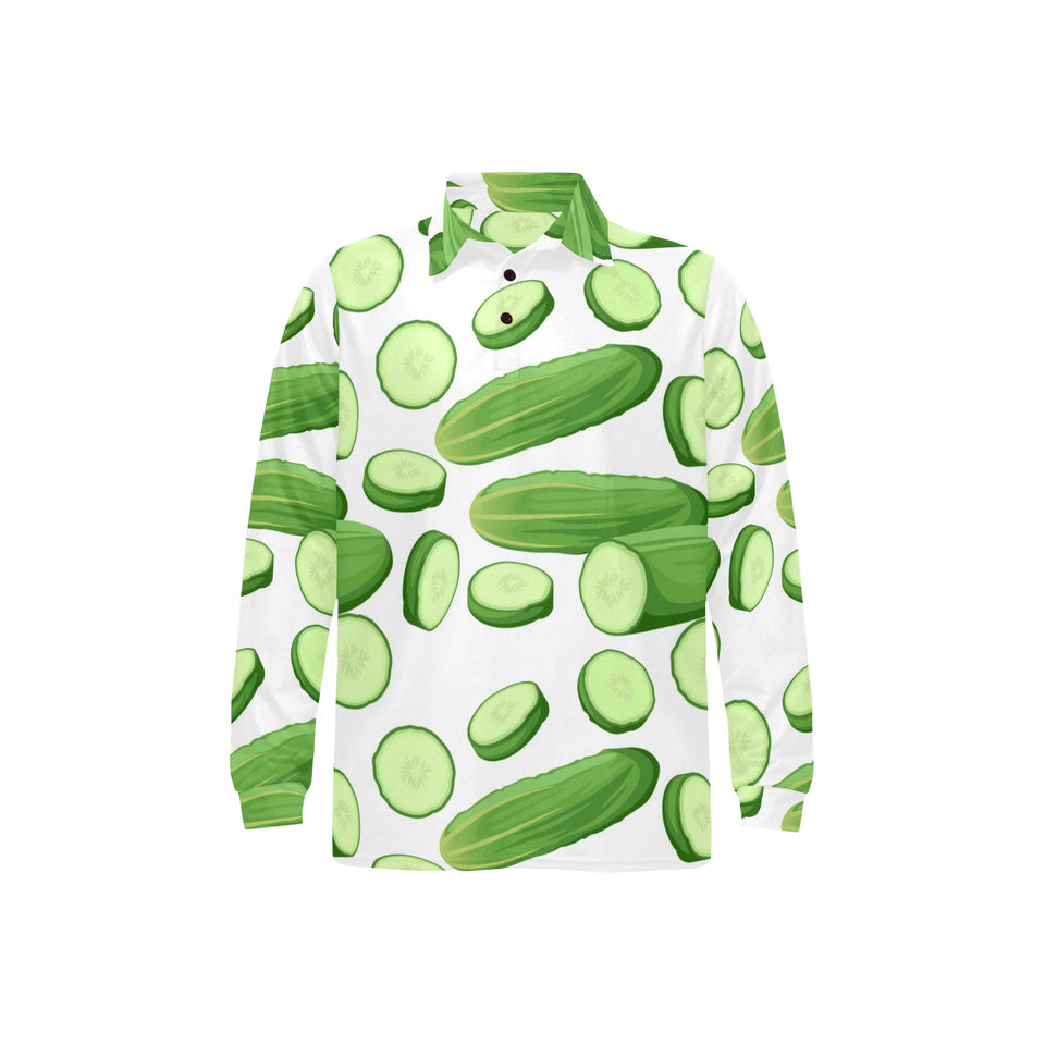 cucumber whole slices pattern Men's Long Sleeve Polo Shirt