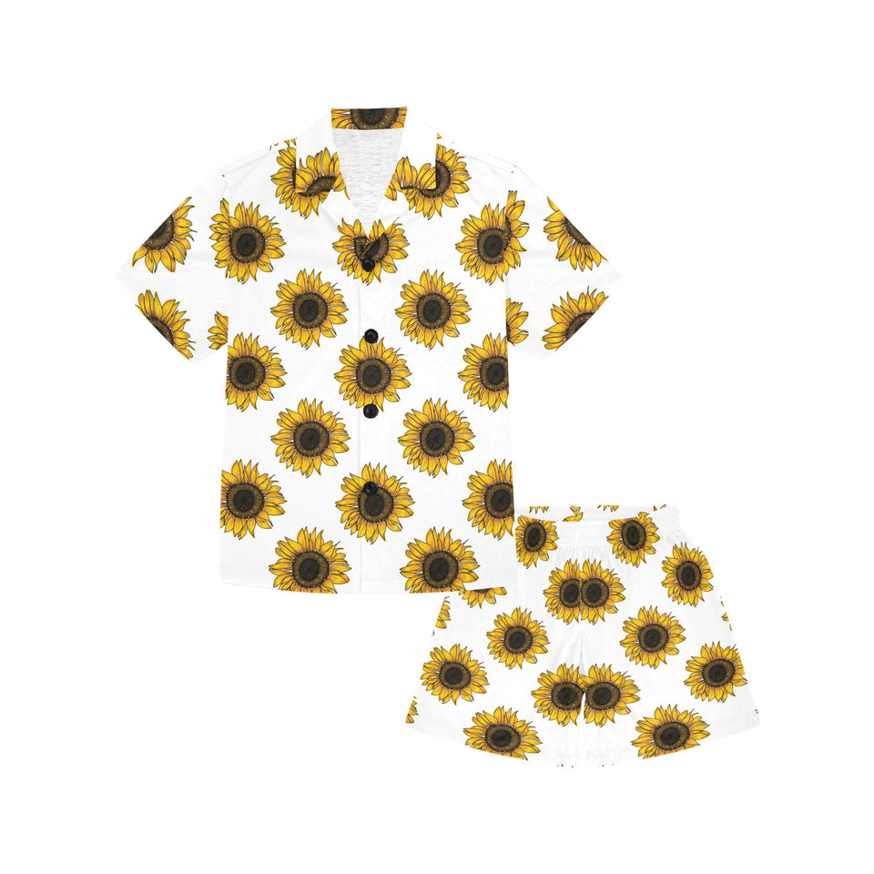 sunflowers design pattern Kids' Boys' Girls' V-Neck Short Pajama Set
