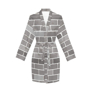 Brick Printed Pattern Print Design 05 Women's Long Sleeve Belted Night Robe