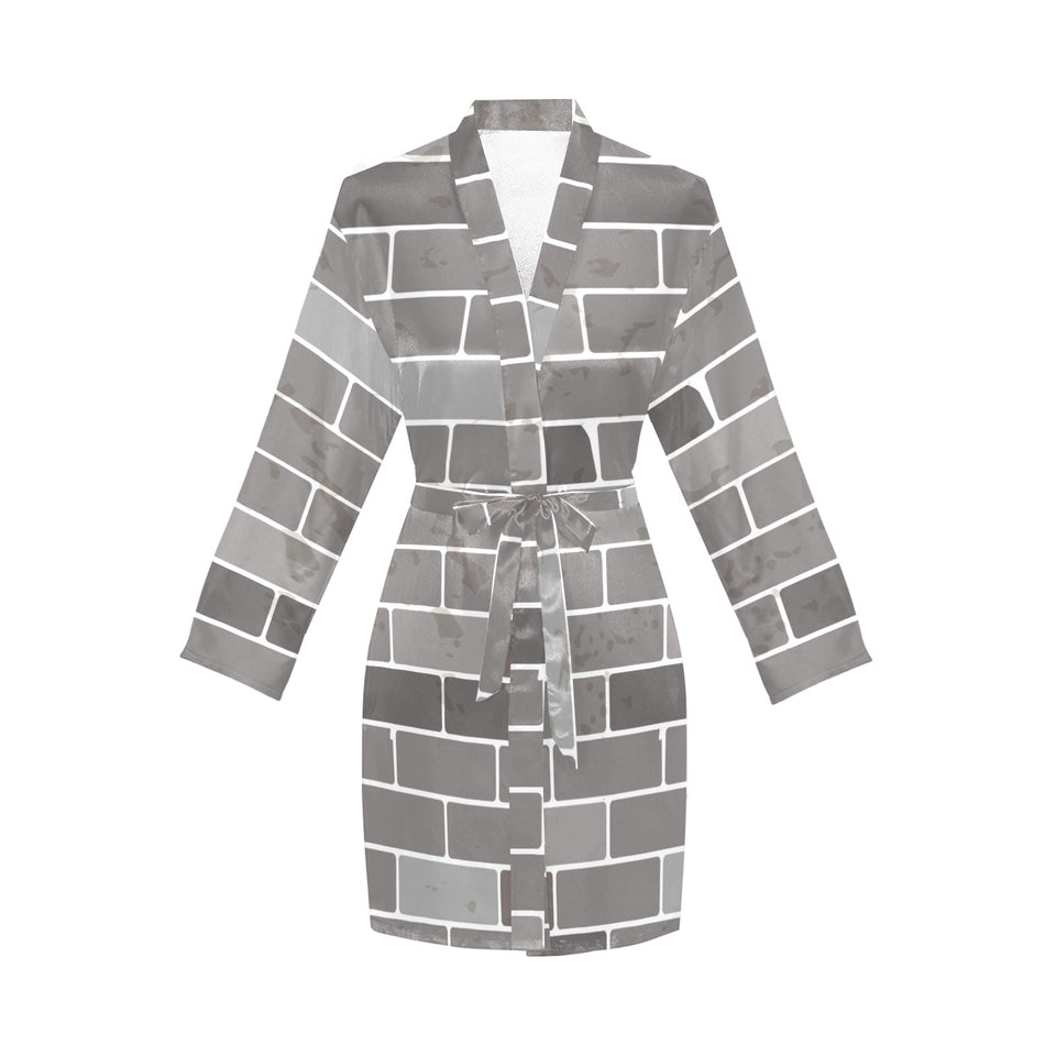 Brick Printed Pattern Print Design 05 Women's Long Sleeve Belted Night Robe